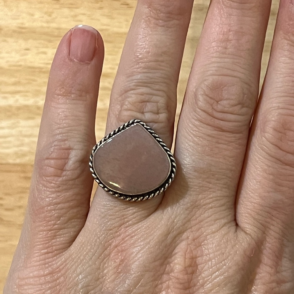 925 Sterling Silver Overlay Pink Opal Gemstone Ring Size 7 - Picture 7 of 9